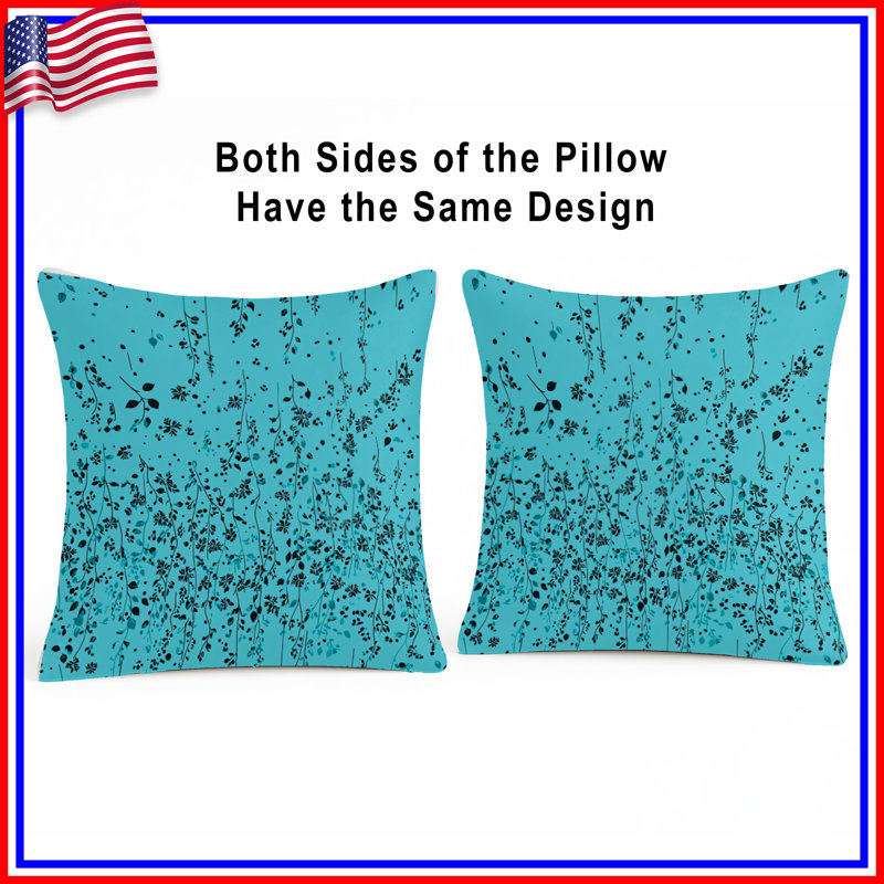 Coussin Floral, Motif floral bleu, Carré 14 po