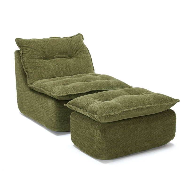 Upholstered Chaise Lounge with Moveable Ottoman, Indoor Soft Cozy Sofa , Green