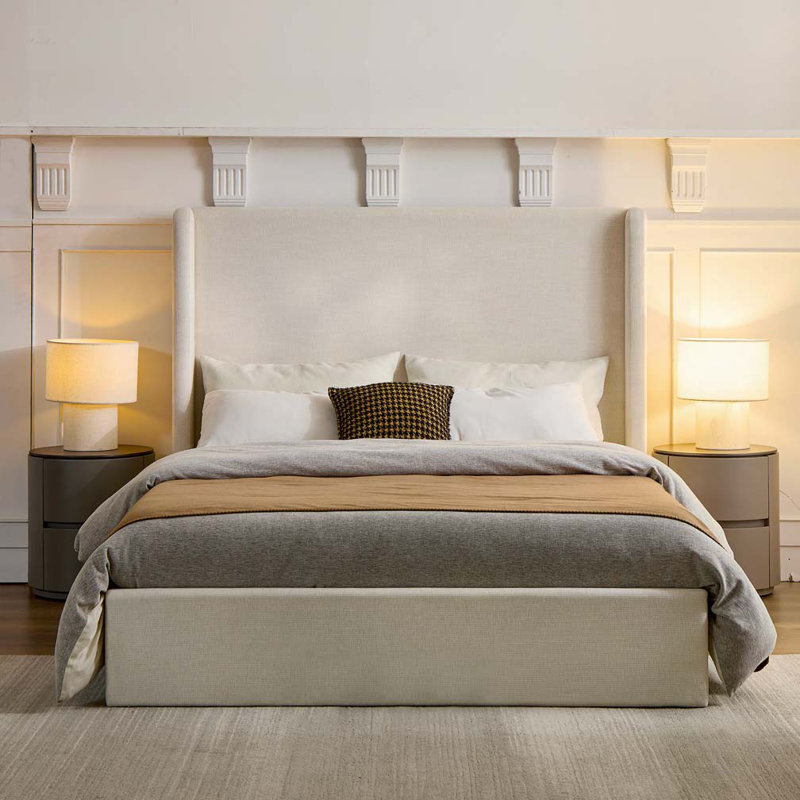 Chenille Upholstered Bed, Queen