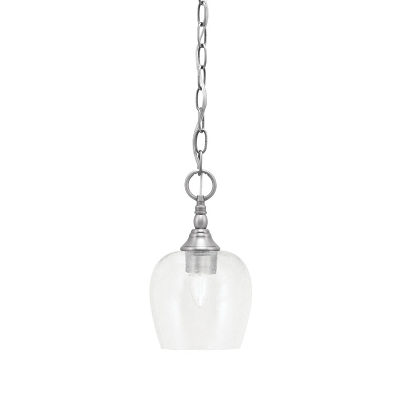 Chain Hung Mini Pendant With Glass, Brushed Nickel