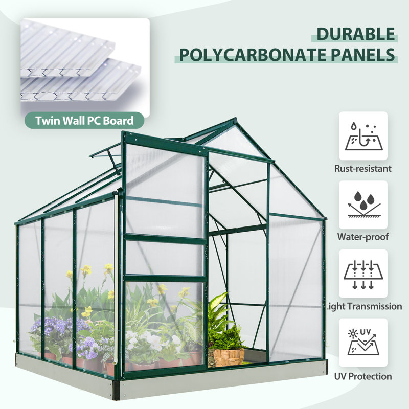 6.2 ft x 6.2 ft Walk-in Aluminum Frame Polycarbonate Hobby Greenhouse