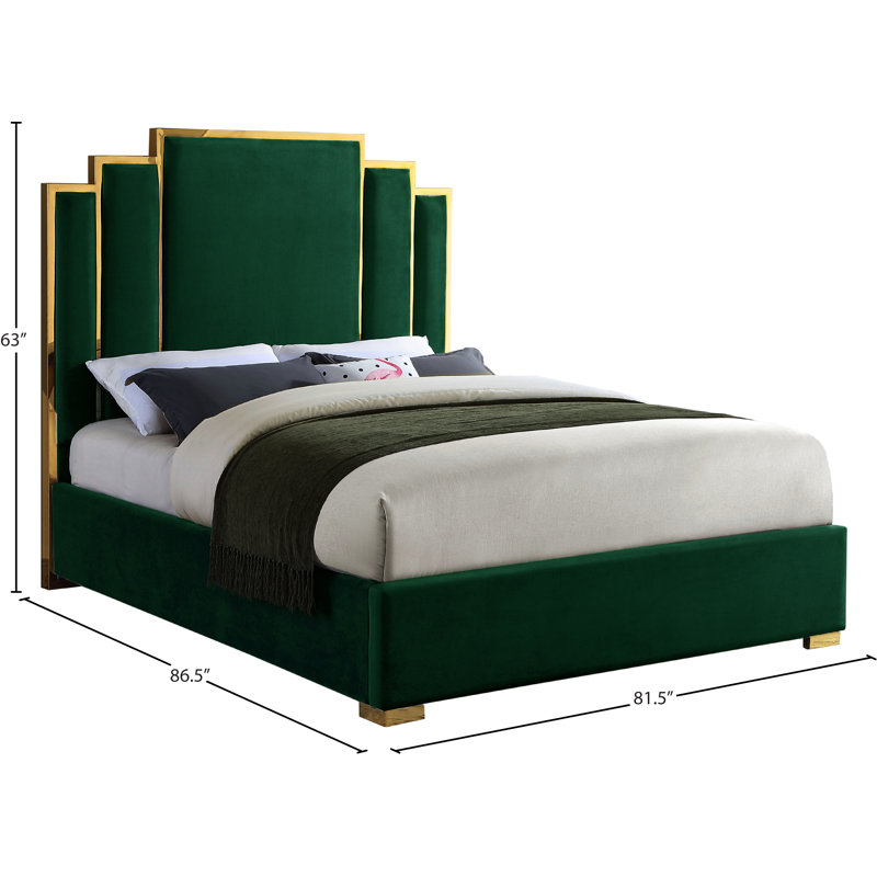 Lit plateforme tapissier Hugo, Très grand, Velours vert