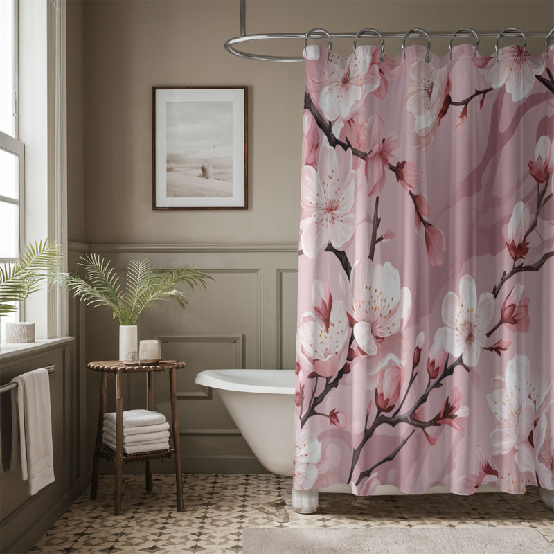 Cherry Flowers - Rideau de douche Premium, H 74 po x l 71 po