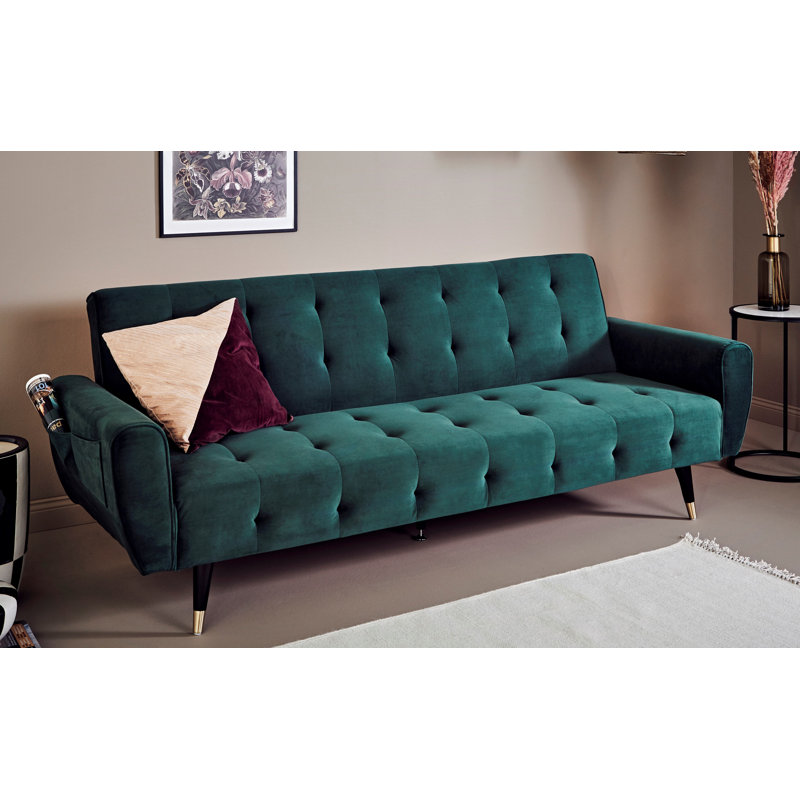 Chillax Dream 83.86" Velvet Square Arm Sleeper Sofa, Opal Green