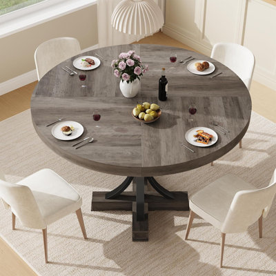 Table de salle à manger ronde de style campagnard, 120 cm (47,2 po), en bois, pour 4 à 6 personnes.