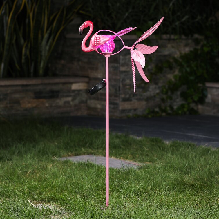 Bay Isle Home Metal Flamingo Solar LED And Wind Spinner Garden Stake  Wayfair