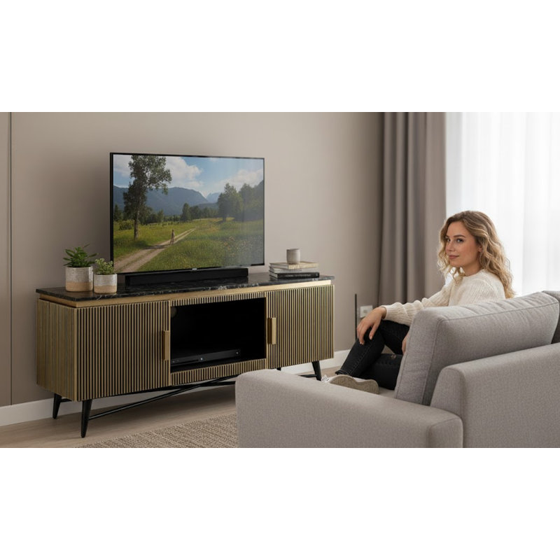 Gregario Brass 59in TV Console with Marble Top