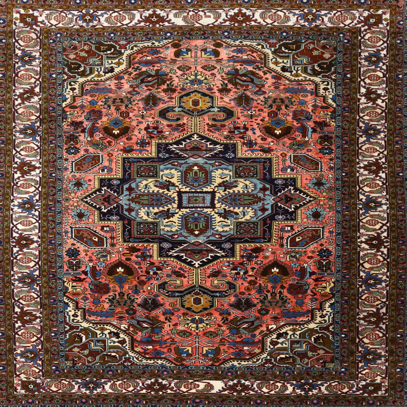 Tapis vert/bleu traditionnel, Carré 5 pi