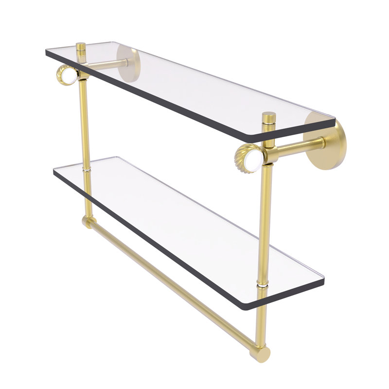 Tablette à 2 niveaux en verre Margolis, Laiton satiné, H 12,8 po x l 22 po x p 5,6 po