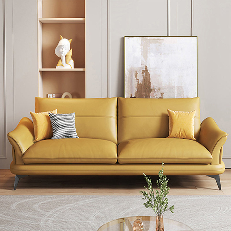 Yellow Genuine Leather Standard Sofa cushion Loveseat, 31.5" H x 74.8" W x 35.43" D