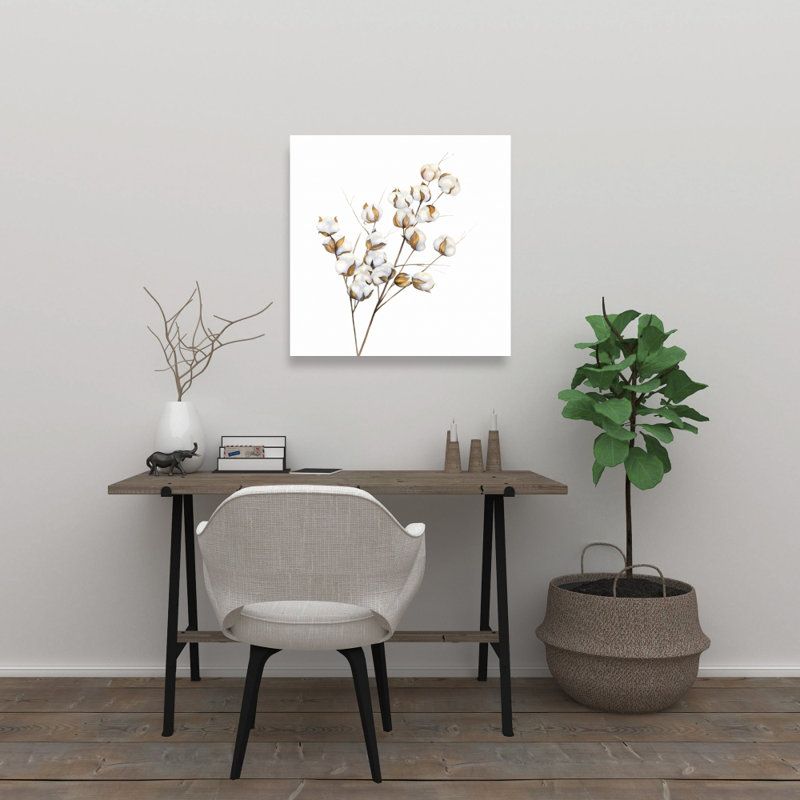 Scandinavian White Botanical Canvas - Cotton Flowers Decor