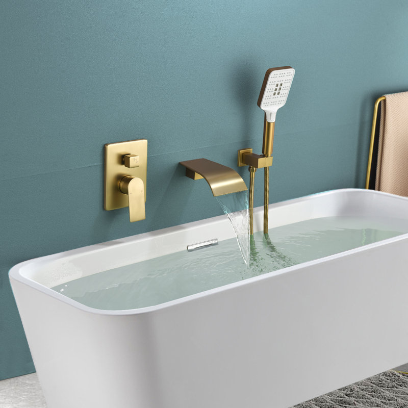 Wall Tub Spout with Diverter, Brushed Gold