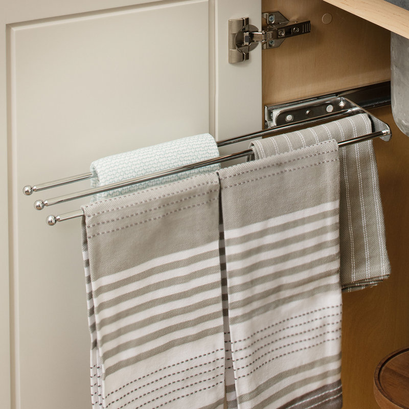 Barre à vaisselle rétractable à 3 branches Rev-A-Shelf pour cuisine, salle de bain ou salle de lavage, Chrome