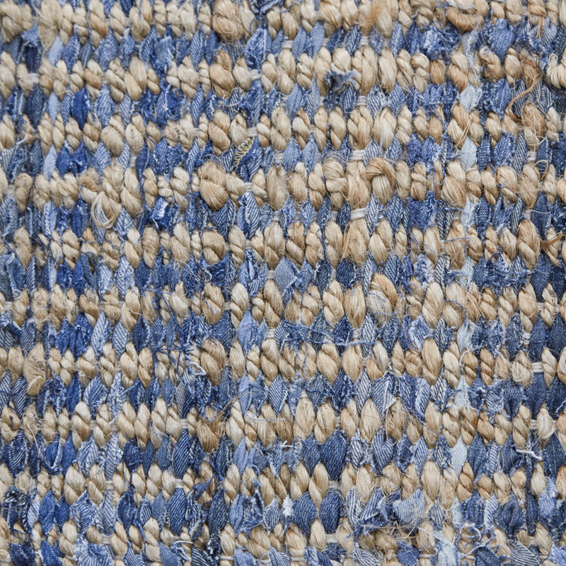 Parkman Hand Woven Jute/Denim/Cotton Rug in Natural/Blue, Runner 2'3" x 6'