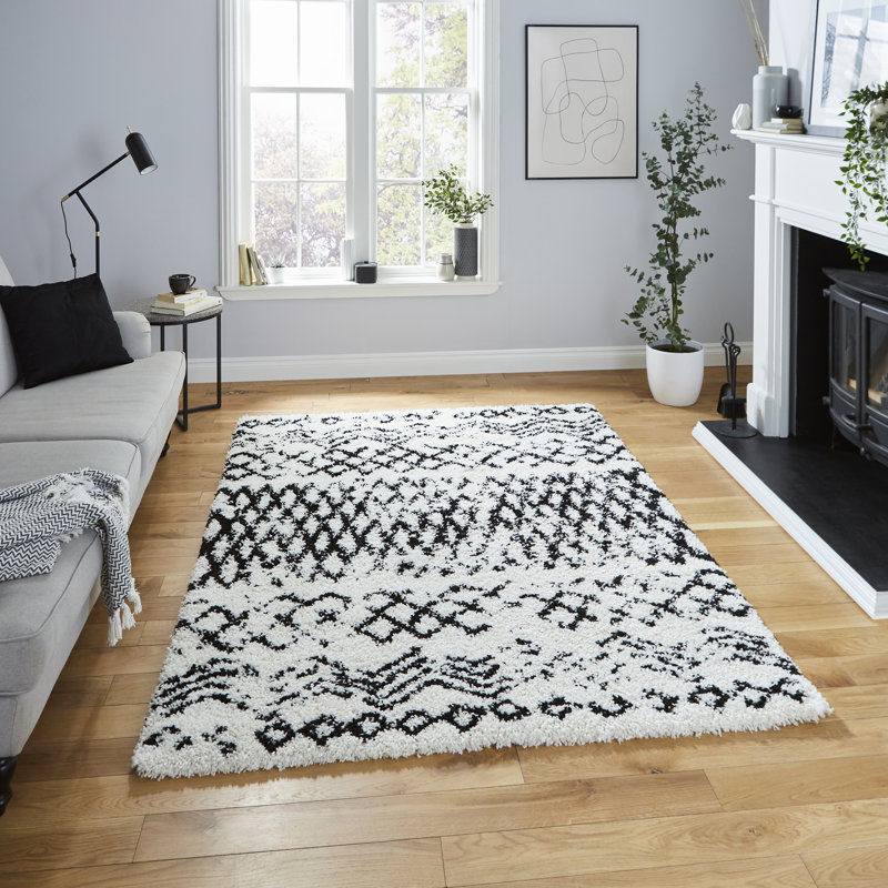 Machine Woven White/Black Rug, Rectangle 160 x 220cm