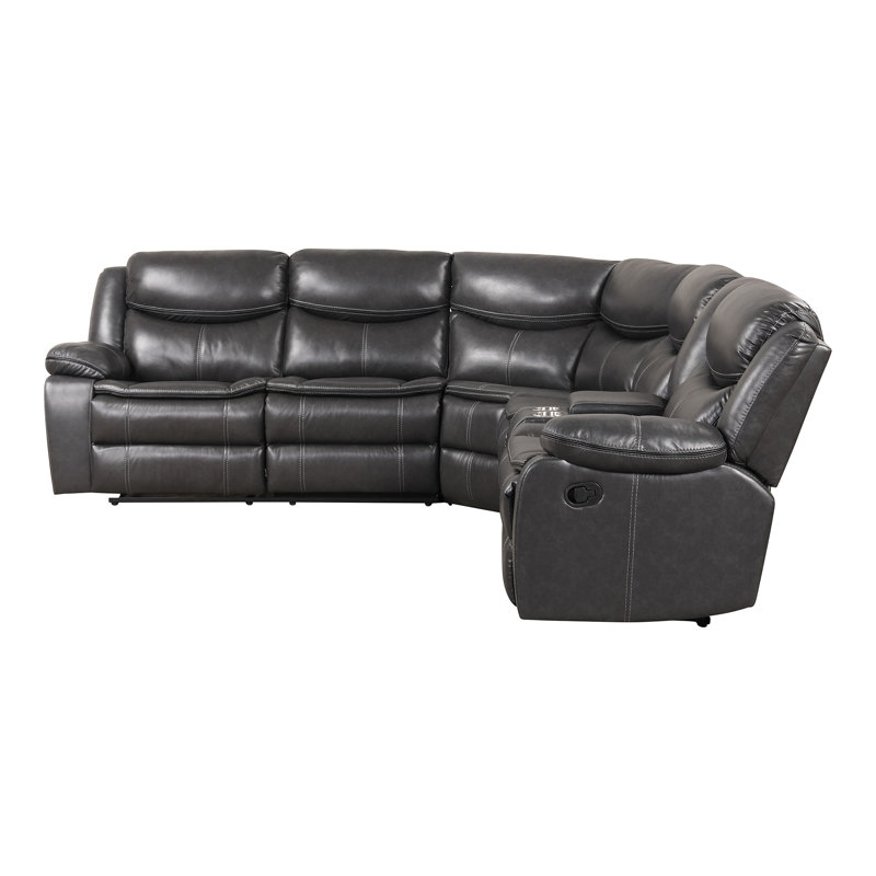 Burcker Faux Leather Reclining L-Shaped Sectional Right Hand Facing, Gray Faux Leather