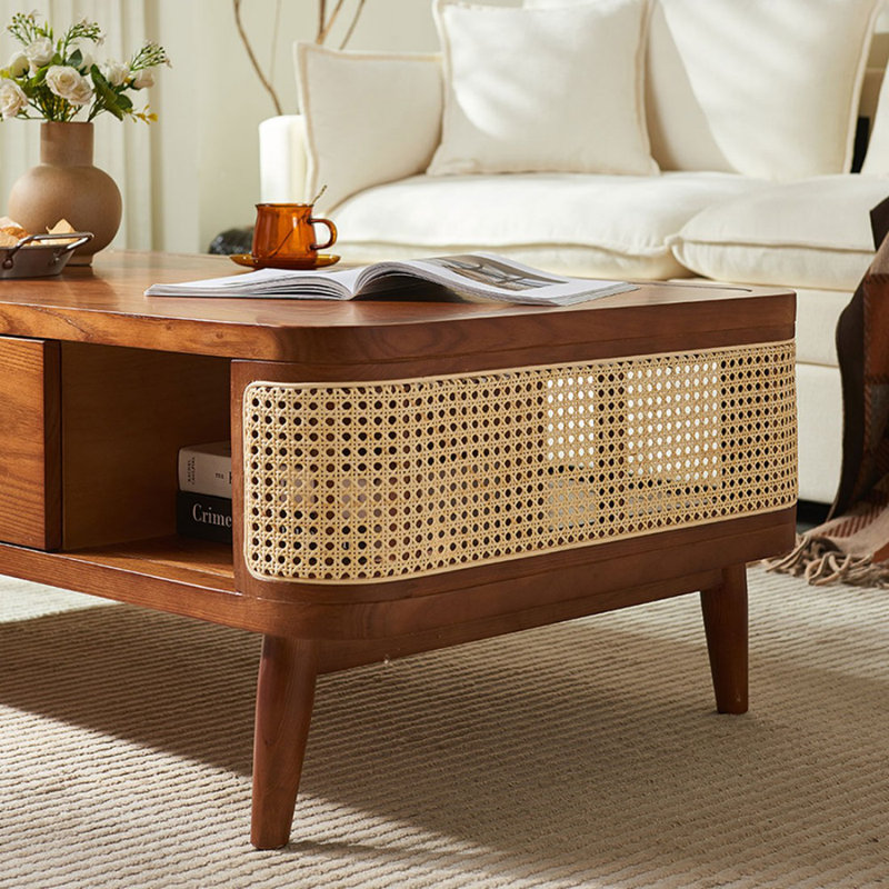 Table basse rectangulaire en bois massif noyer