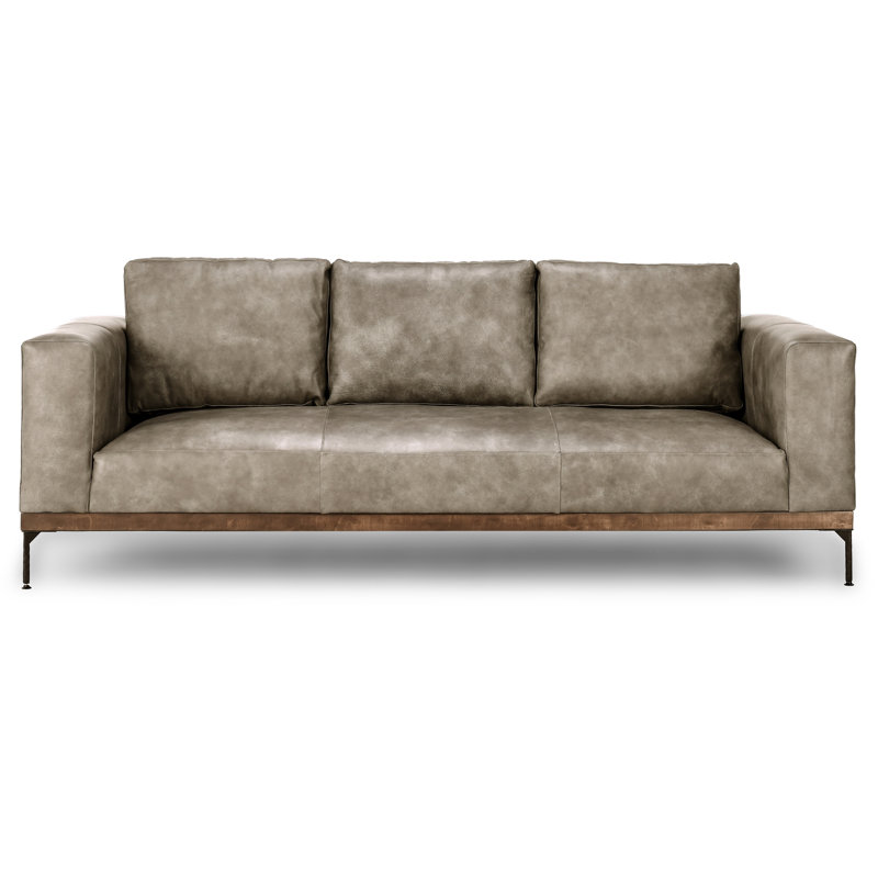 Bentley 95'' Leather Match Square Arm Sofa, Dark Gray Leather Match