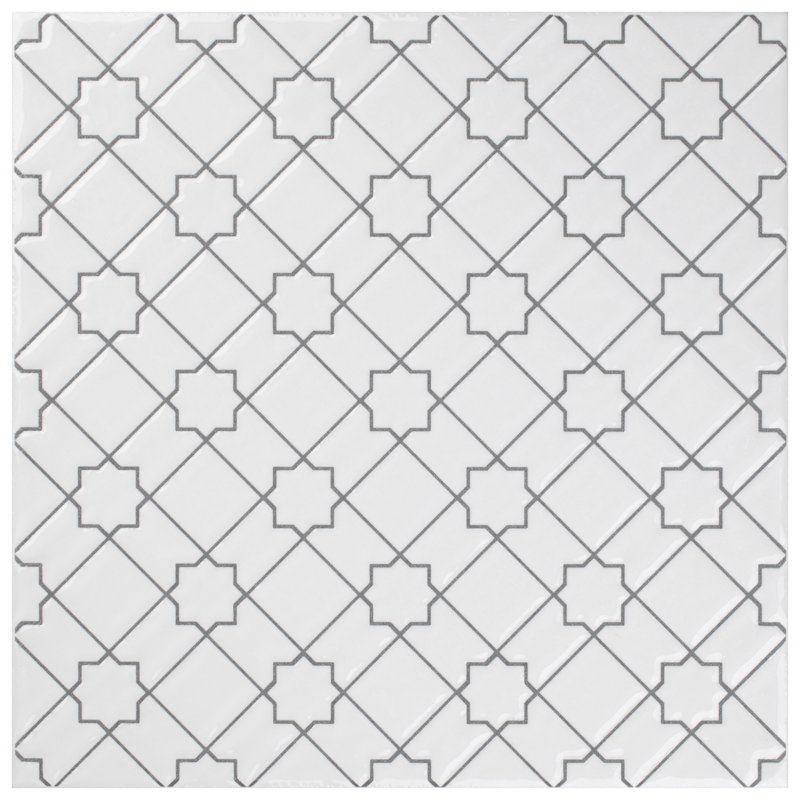 Sevillano Giralda 8" x 8" Ceramic Patterned Wall Tile, White