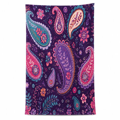 1Pcs Paisley Beach Towel, featuring vibrant floral and patterns in rich purple, pink, teal hues, with intricate botanical accents. Large, artistic microfiber, perfect for outings, swimming, travel, camping, unisex.