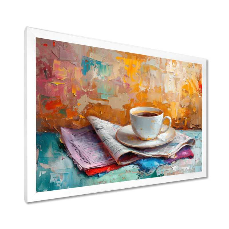 Morning Cozy Cup Of Coffee - décoration murale café, H 24 po x l 32 po, Cadre simple blanc