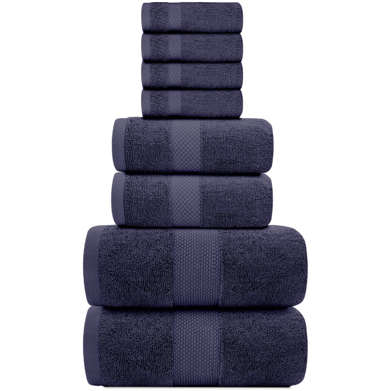 Ensemble de serviettes 100% coton 8 pièces Aldena, Bleu marine