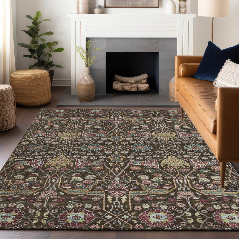 Leon Brown Washable Indoor-Outdoor Rug - , 5' x 7'6"