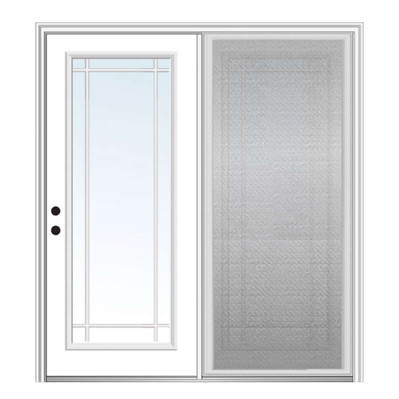 Porte de patio interne pré-suspendue avec grilles internes, S'ouvre à droite vers l'intérieur, H 80 po x l 72 po x P 1,75 po