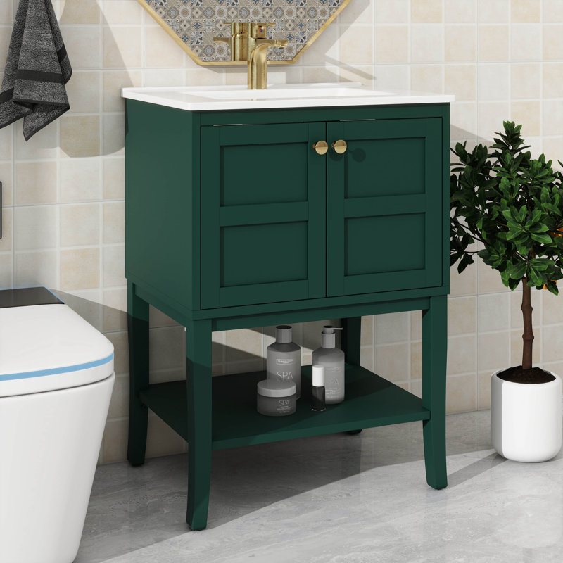 Meuble-lavabo moderne de 24 po avec lavabo à fixation supérieure et 2 portes à fermeture en douceur