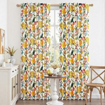 Mustard Yellow Floral Curtains, Daffodil And Butterfly Farmhouse Window Drapes, Light Filtering Privacy Panels, Vintage Country Tropical Window Treatment For Bedroom And Living Room, 2 Panels
