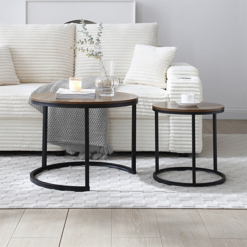 Set Of 2 Nesting Round Coffee Tables With Sturdy Metal Frame