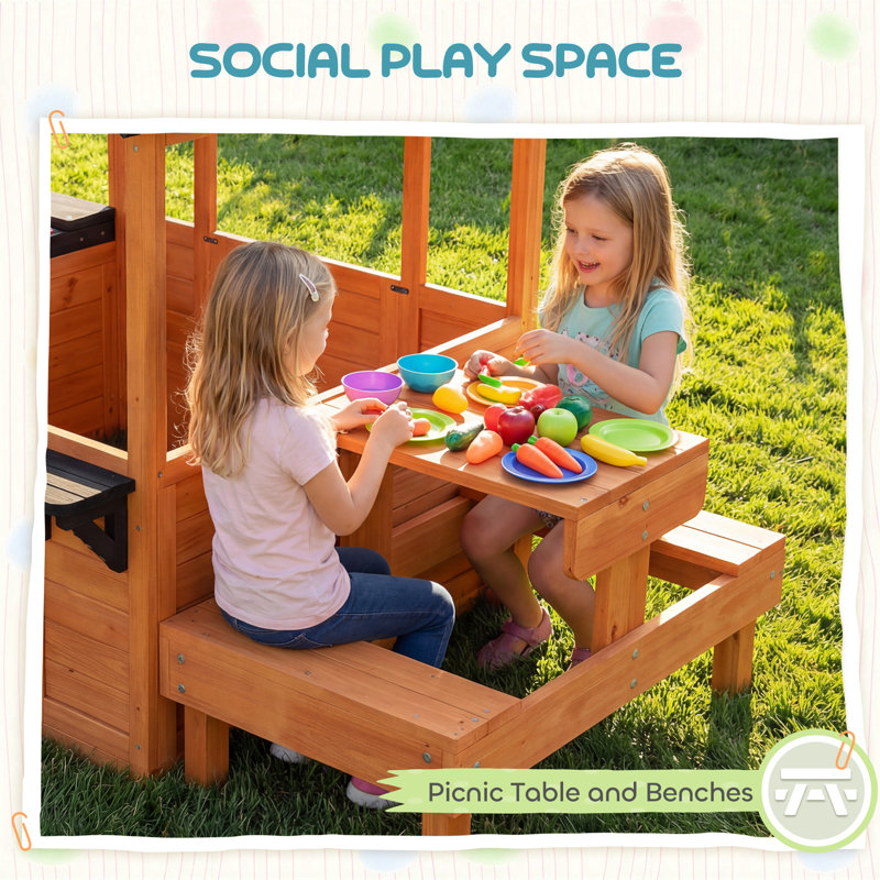 Maisonnette d'extérieur en bois pour enfants avec table et bancs pour enfants de 3 à 8 ans