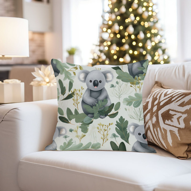 Housse de coussin Dreams III, Carré 18 po, Gris/vert, Imprimé animalier 9