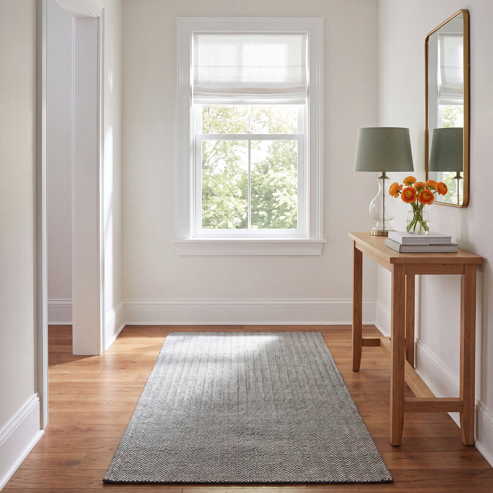 Rita Black White Hand-Woven Chevron Wool Rug, Rectangle 5' x 8'