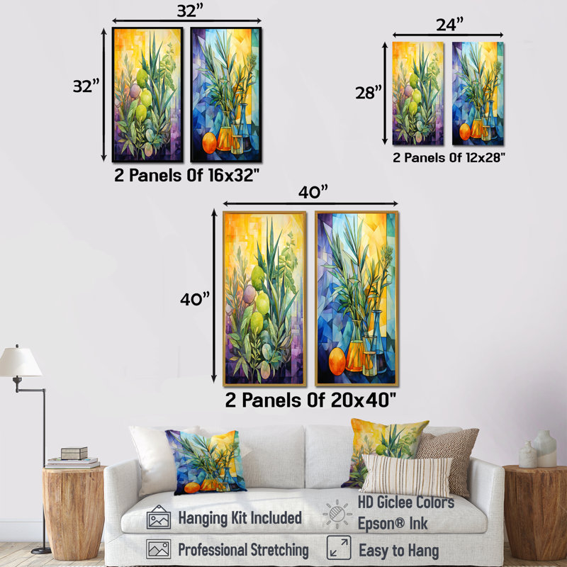 Ensemble de 2 décorations aromatiques délicates I - herbes, Cadre flottant blanc, H 40 po x l 41 po