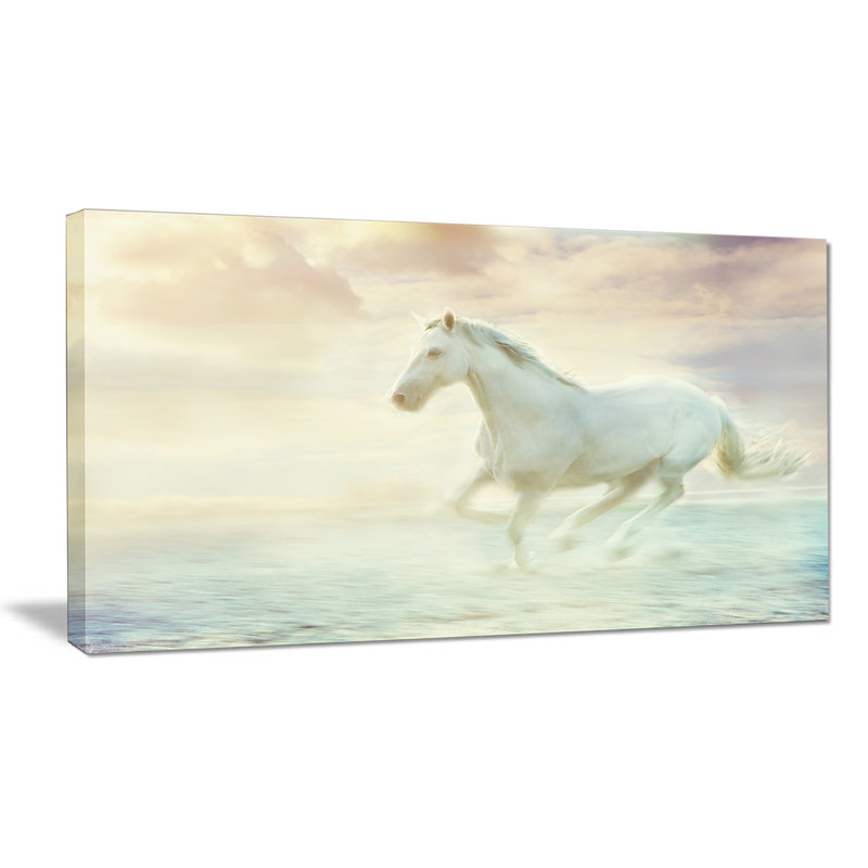 Fantaisie cheval blanc - reproduction de photo sur toile tendue, H 16 po x l 32 po x P 1 po