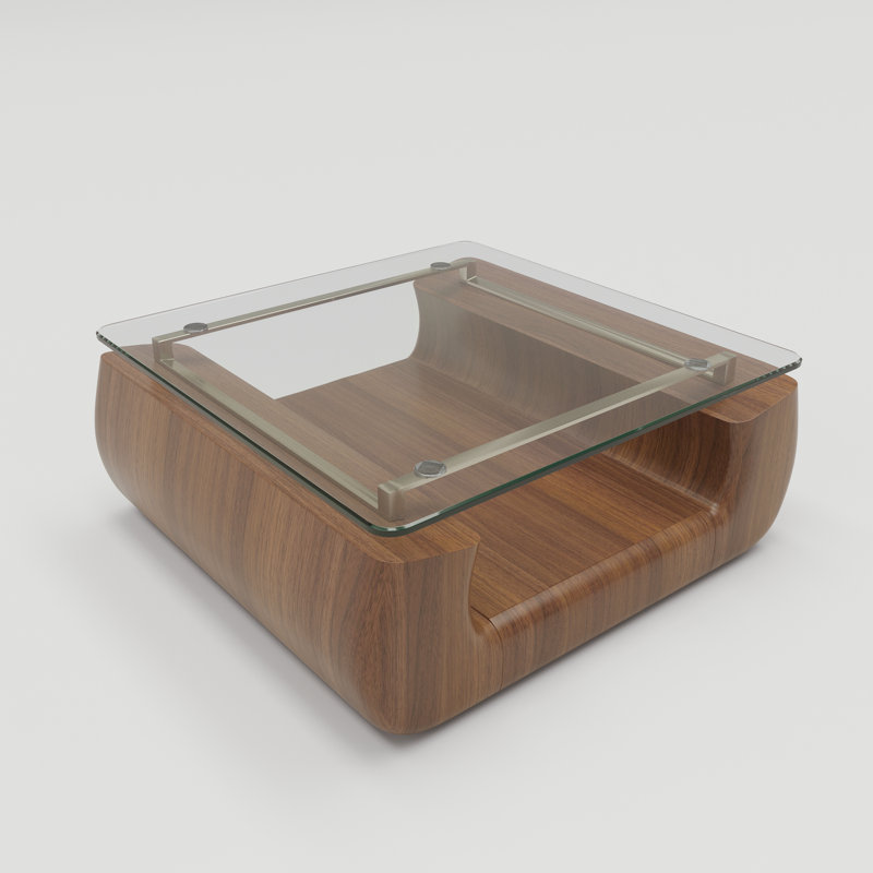42.52" Square Wood & Glass Coffee Table with Drawer