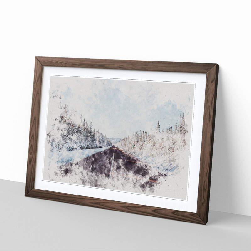 Road Through a Forest in Canada Watercolour - Picture Frame Graphic Art Print, Walnut Framed, 40cm H x 60cm W x 2cm D