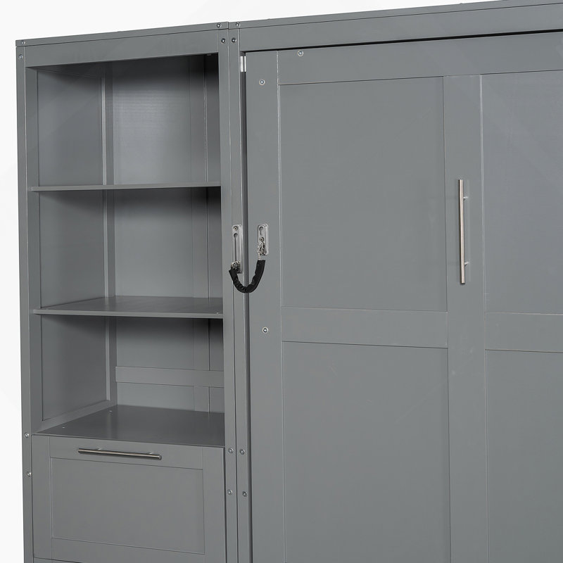 Lit escamotable Murphy avec placard, tiroirs et tablettes, Gris