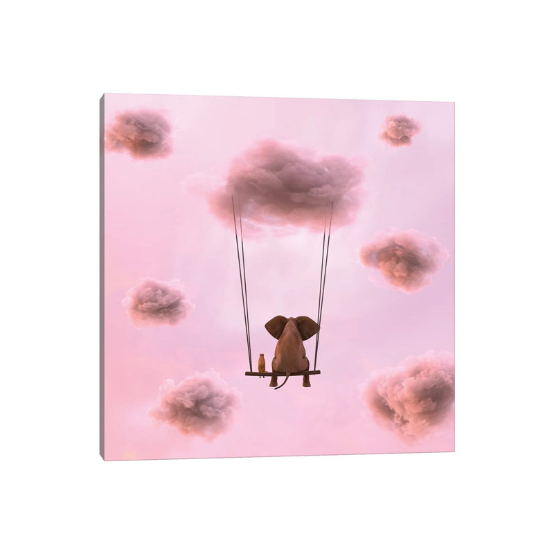 Elephant And Dog Are Flying On A Cloud by Mike Kiev - Wrapped Canvas Print, 93.98 cm H x 93.98 cm W x 1.91 cm D