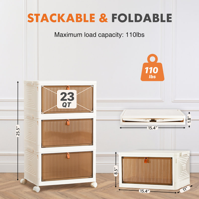 Stackable Plastic Storage Bins,with Lid,Magnetic Doors ,LockableWheels