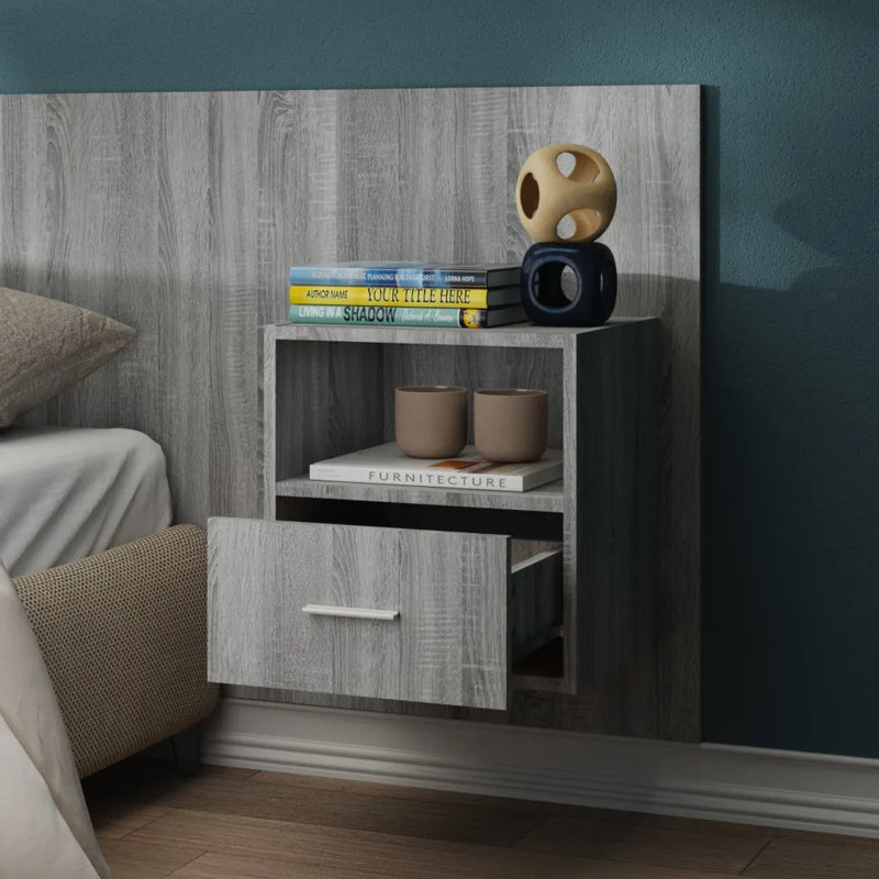 Jaicee Wall-mounted Bedside Cabinet, Grey Sonoma, Individual