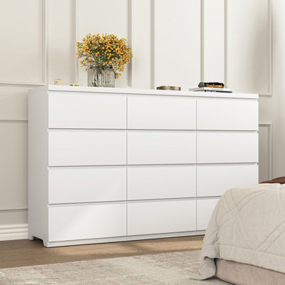 63"White 12-Drawer Handleless Chest Of Drawers