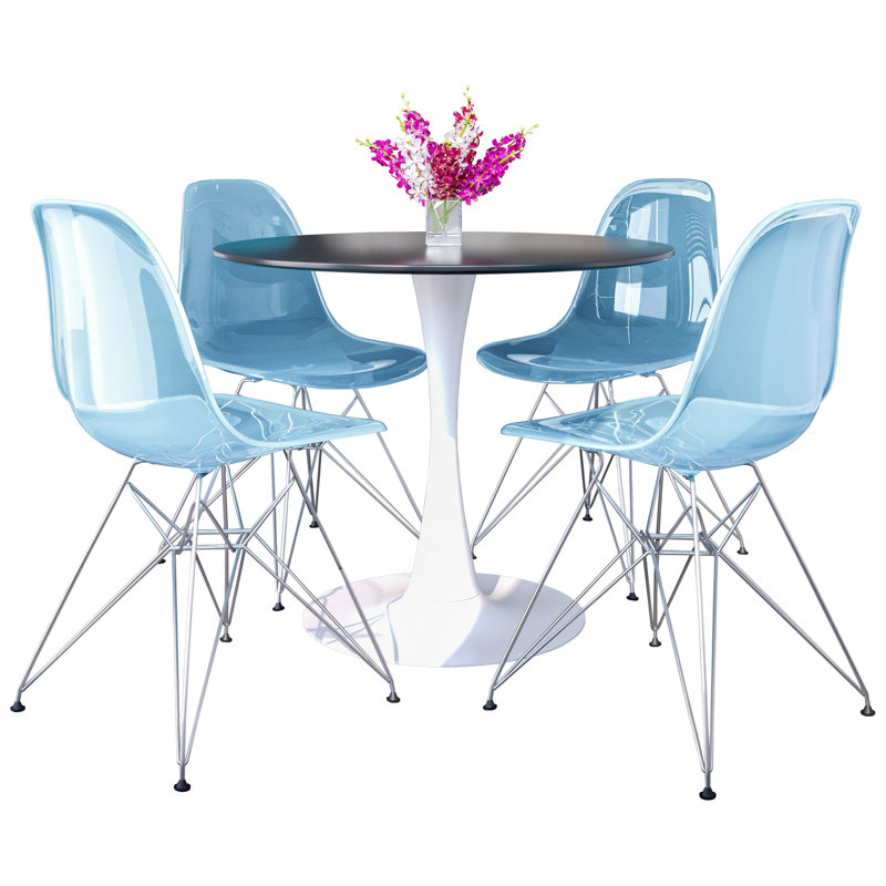 Ensemble de salle à manger 5 pièces avec table ronde de 35 po Leisuremod et 4 chaises d'appoint en plastique ABS