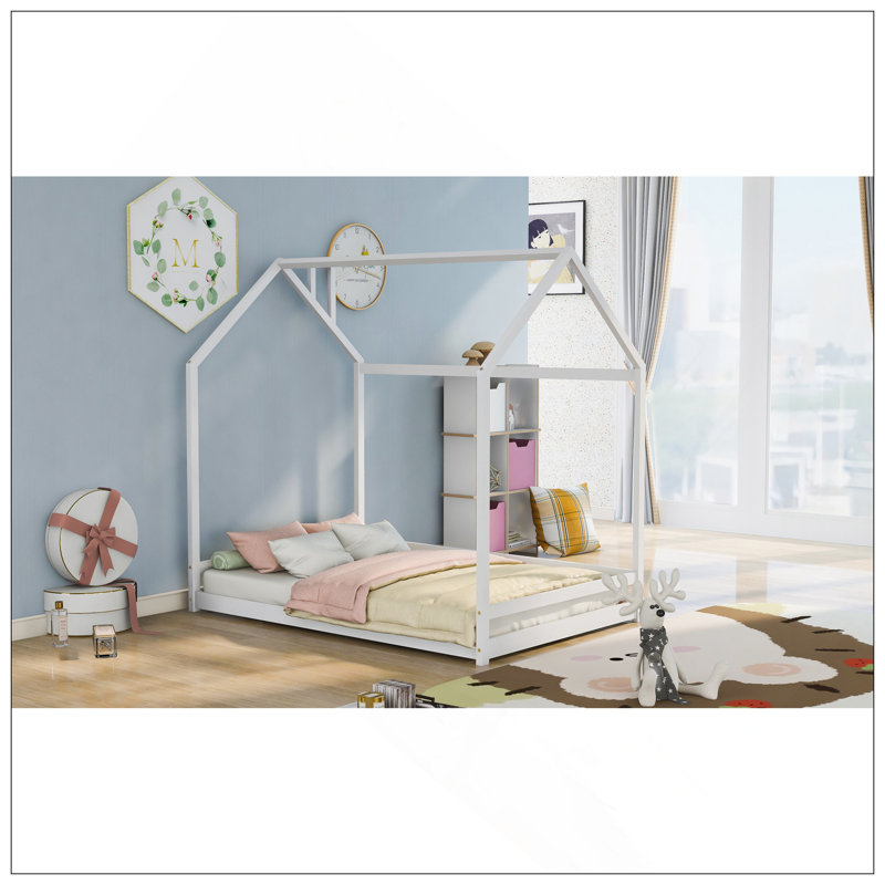 Lit plateforme House, deux lits partagés, Blanc, Lit double