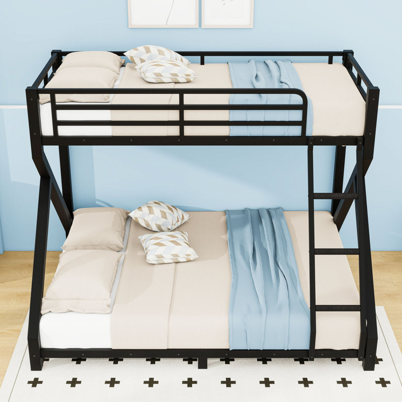 Metal Bunk Bed with Ladder and Guardrails, Twin Over Full