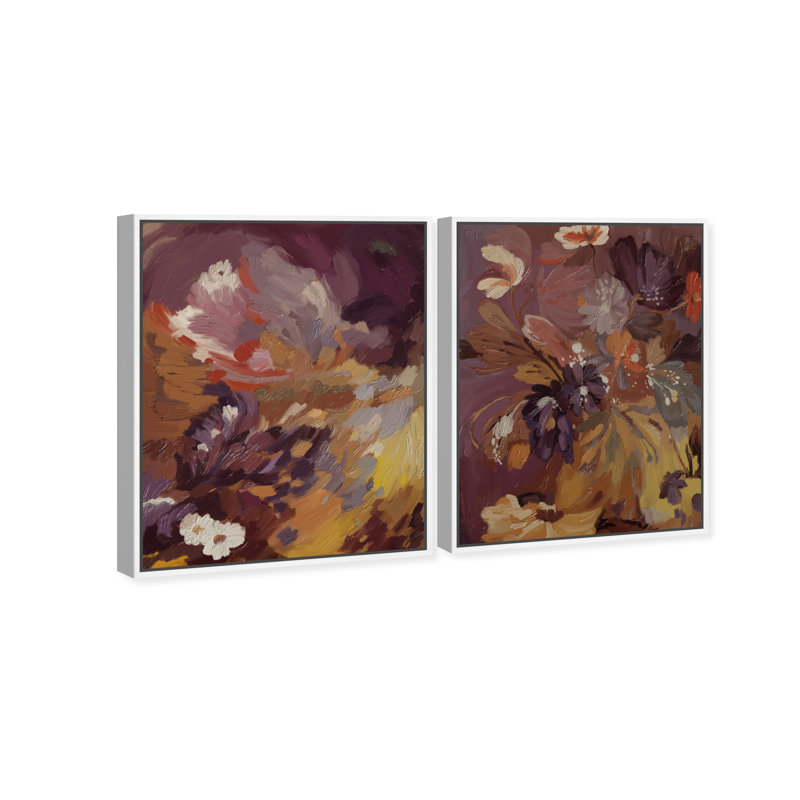 Crimson garden Set Canvas Abstract Print by Oliver Gal, Black Frame, 16 x 20, 17"H x 21"W, White Floater Frame