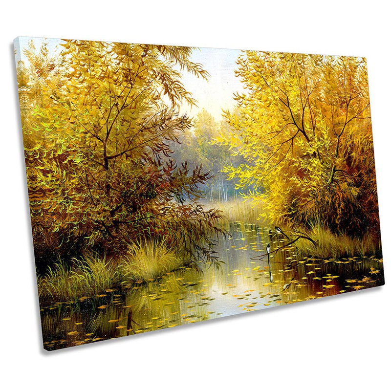 Yellow Forest Birds River Landscape - Wrapped Canvas Print, 30.5cm H x 45.7cm W x 2cm D