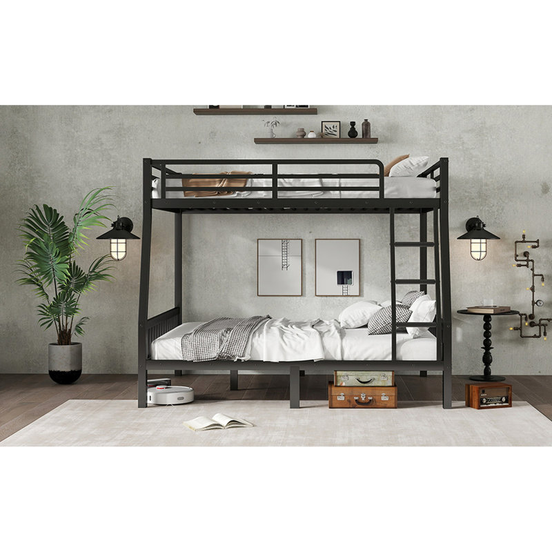 Metal Bunk Bed Full Xl Over Queen In Black - Safe And With Slats Wear-