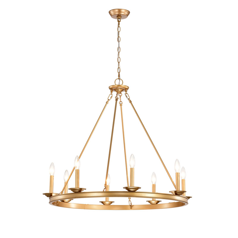 Eva 8-Light 34" Glossy Brass Metal Round Chandelier